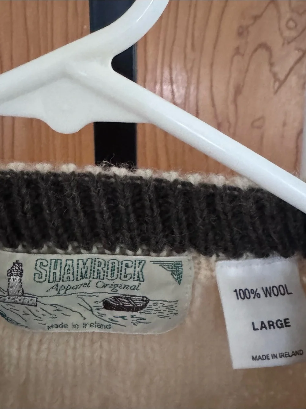 Shamrock Apparel Original Wool Chunky Cable Knit Cream Sweater men Large